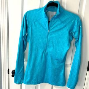 Nike 1/2 zip bright blue w/ white design, dri -fit running long sleeve top Small